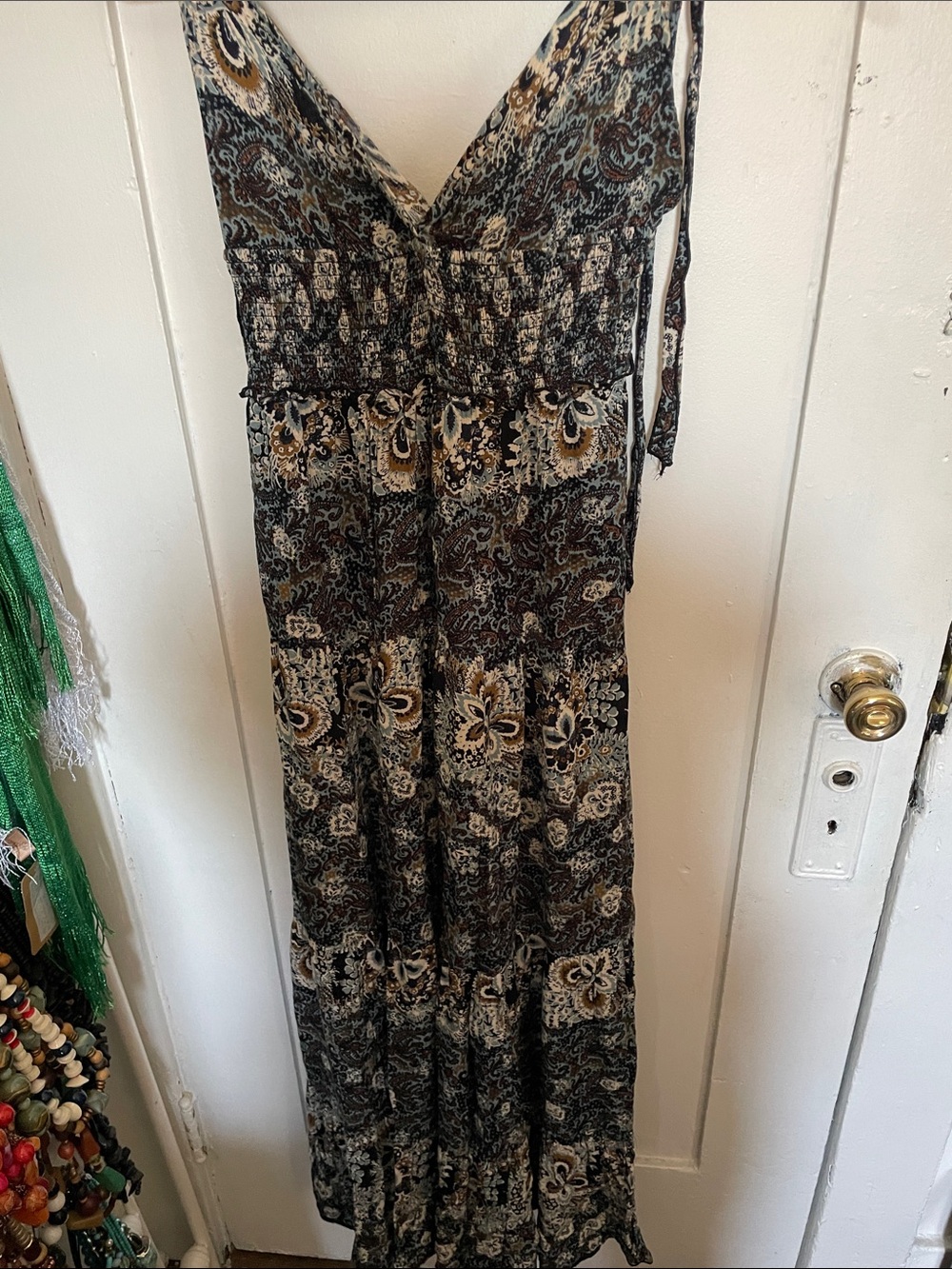 Free People Black Cream Paisley Smocked Maxi Dress